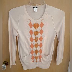 J.Crew 100% Cotton Lightweight Retro Style Argyle Cardigan Sweater Sz Small
